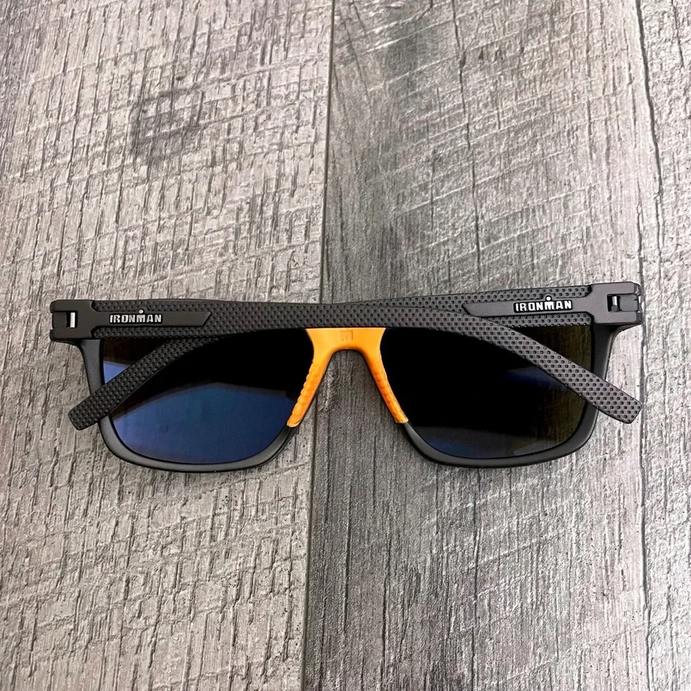 Ironman Mens Sport Sunglasses Matte Black Blue Mirrored Lens Rectangular Frame